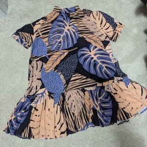 Anthropologie Tropical Leaf Print Shift Dress XS